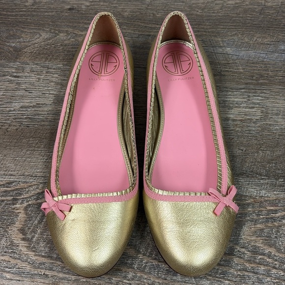 Lilly Pulitzer Via Palm Beach Gold Leather Ballet Flats Size 8.5 - Picture 2 of 13